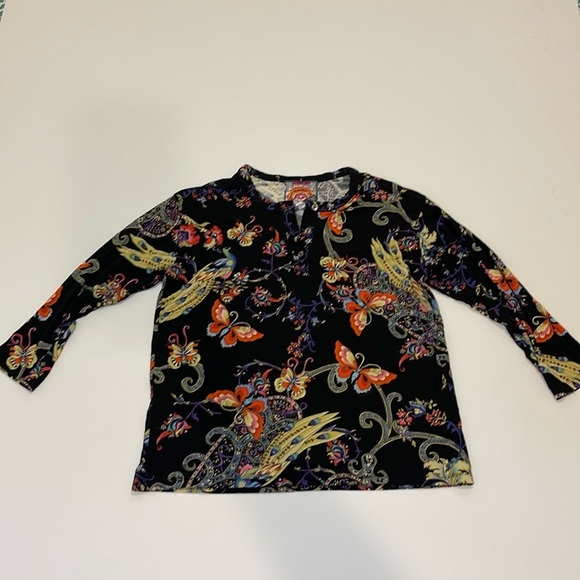 Johnny Was Pottery Henley 3/4 Sleeve Floral Print Tee Shirt - Picture 6 of 10
